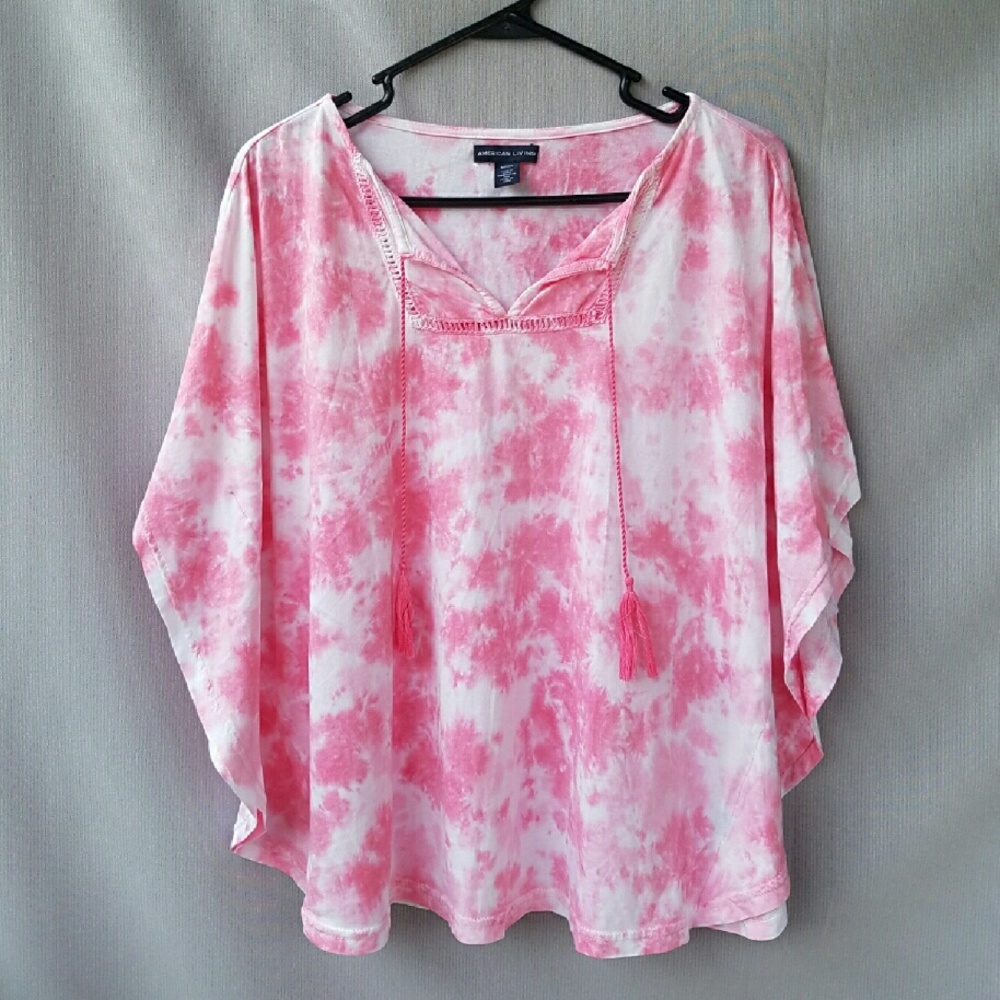 💲 Bundle 2 for $10 American Living Pink Tye-dye Peasant Top